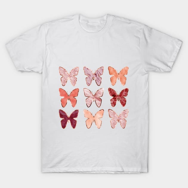 Rose gold butterflies T-Shirt by peggieprints